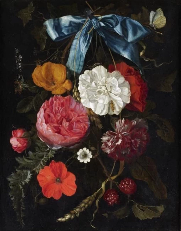 Natura morta con fiori e fiocco